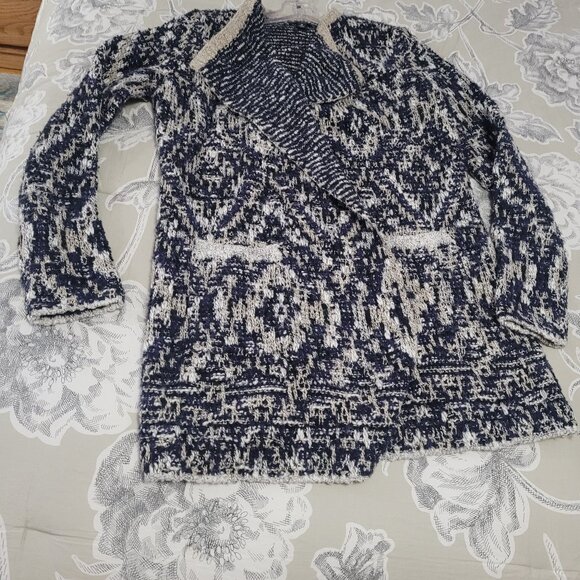 Lucky Brand Long Blue/Grey Open Cotton/Wool Blend Cardigan Size Medium EUC - Picture 3 of 7